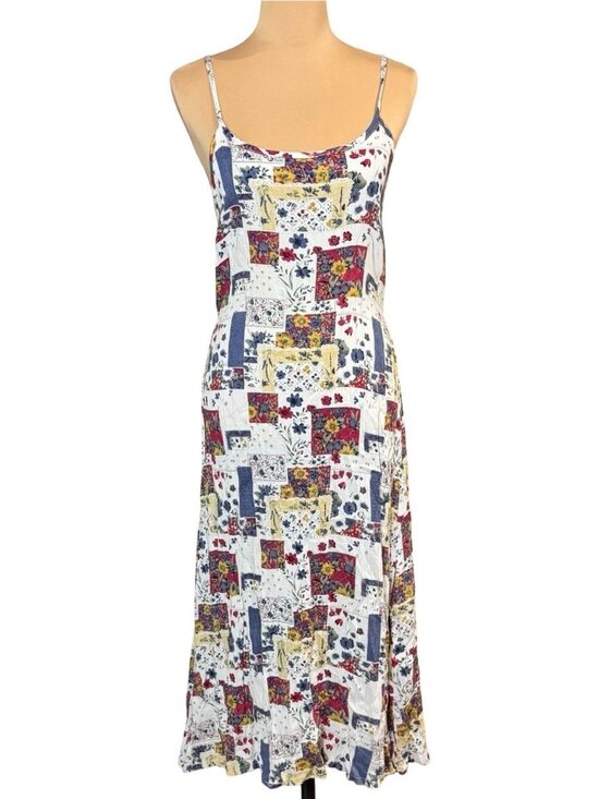 Vintage Dresses & Skirts - Vintage Patchwork Print Slip Midi Dress Sz S Cottage Boho Summer